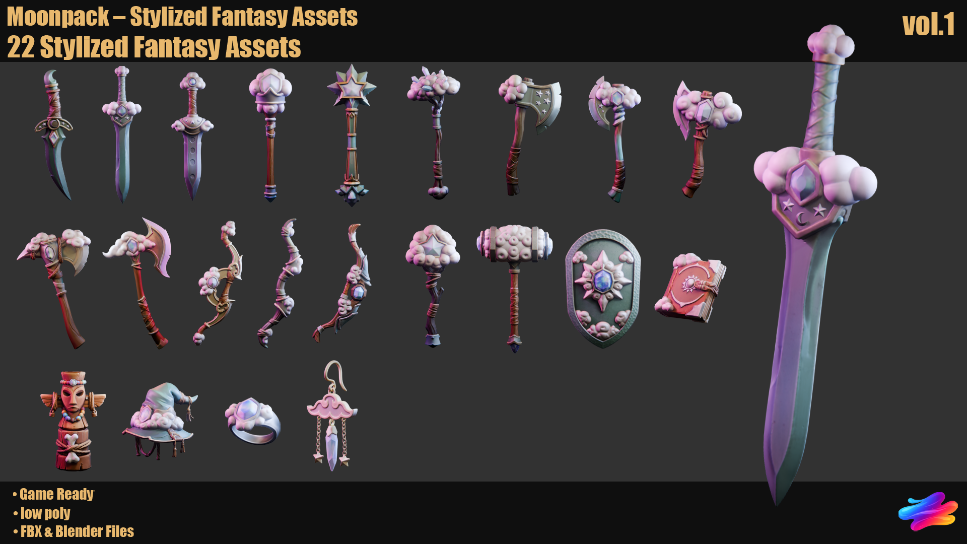 Moonpack Vol. 1 · 22 Stylized Fantasy Weapons