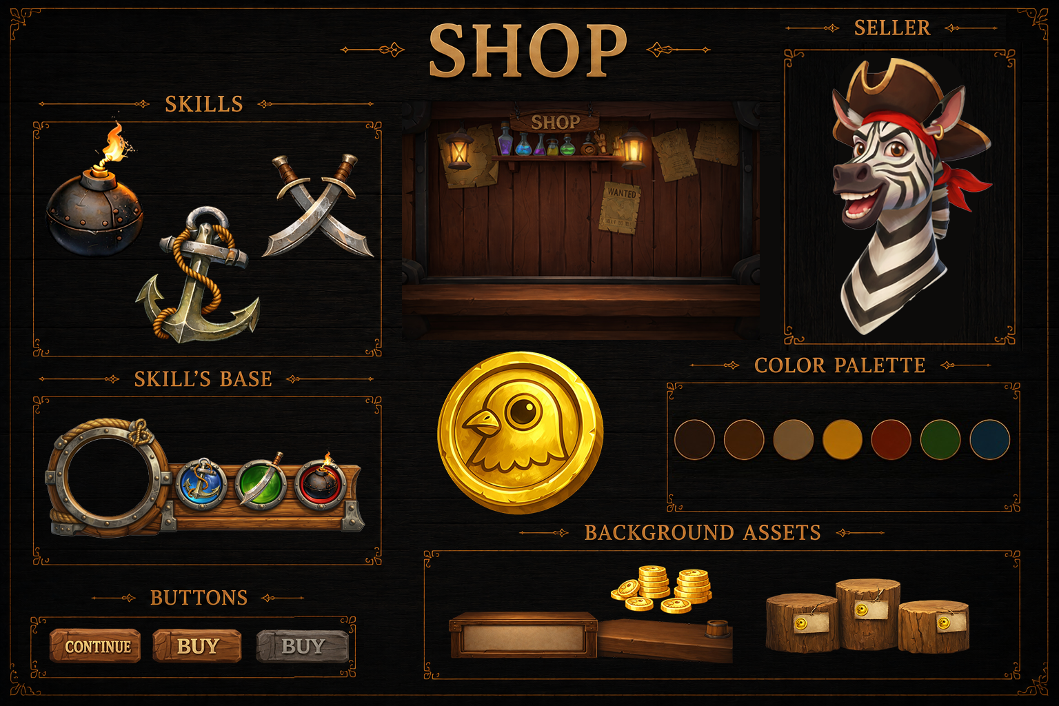 Shop · Skills, Seller & Currency